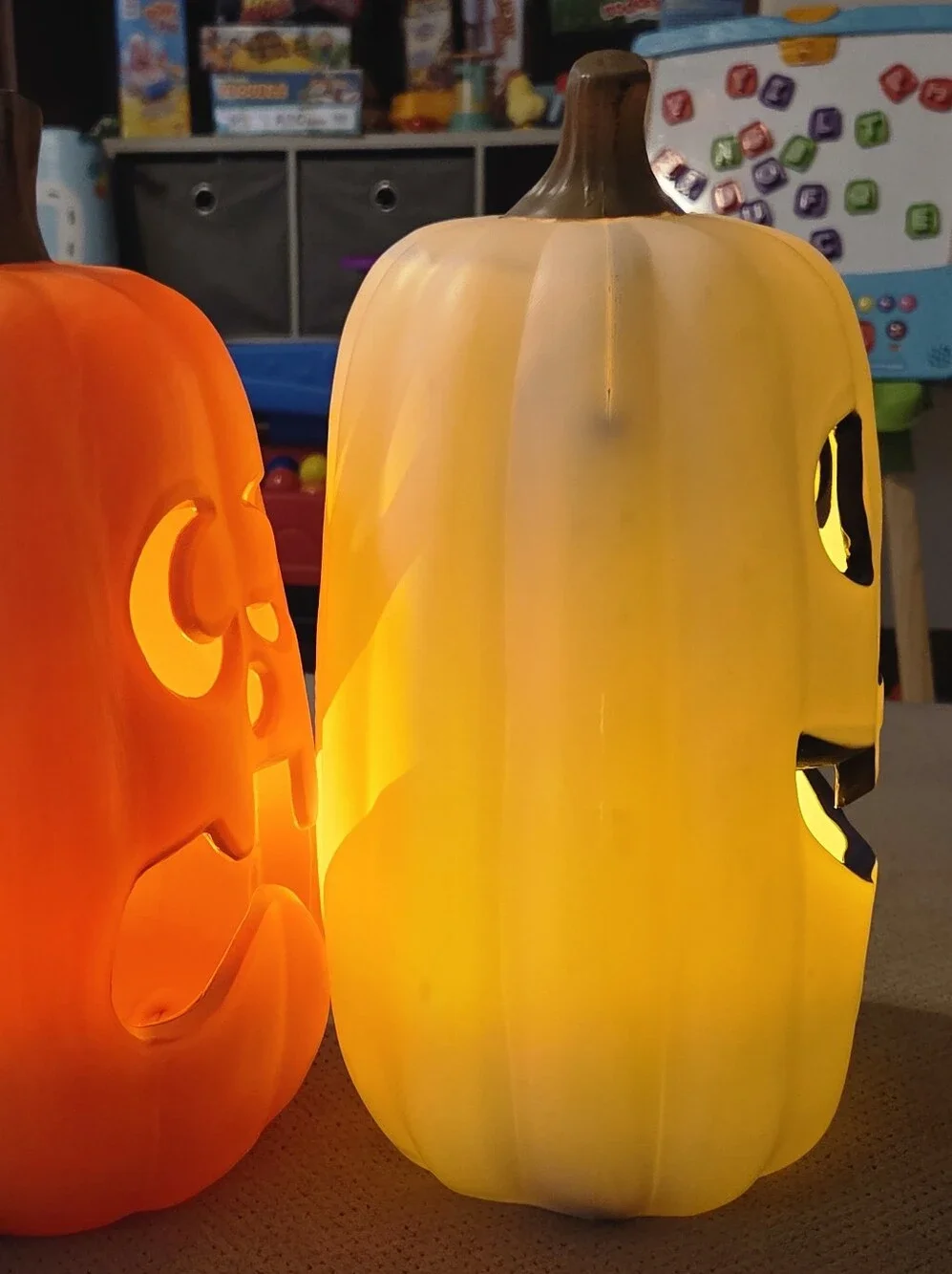 White Light up Pumpkin with Timer. Decorative Prop - Halloween Fall Decor.